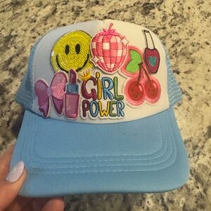 Blue and White Girl Power Trucker Hat
